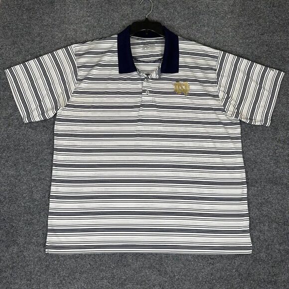 Notre Dame Fighting‎ Irish Polo Shirt Mens 2XL Blue Striped Short Sleeve College - Picture 1 of 7